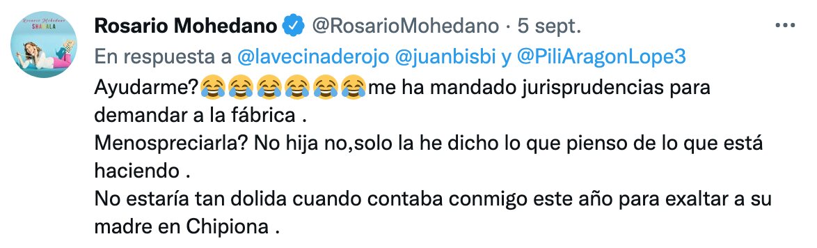 Rosario Mohedano responde tajante a las acusaciones de Rocío Carrasco | Foto: Twitter