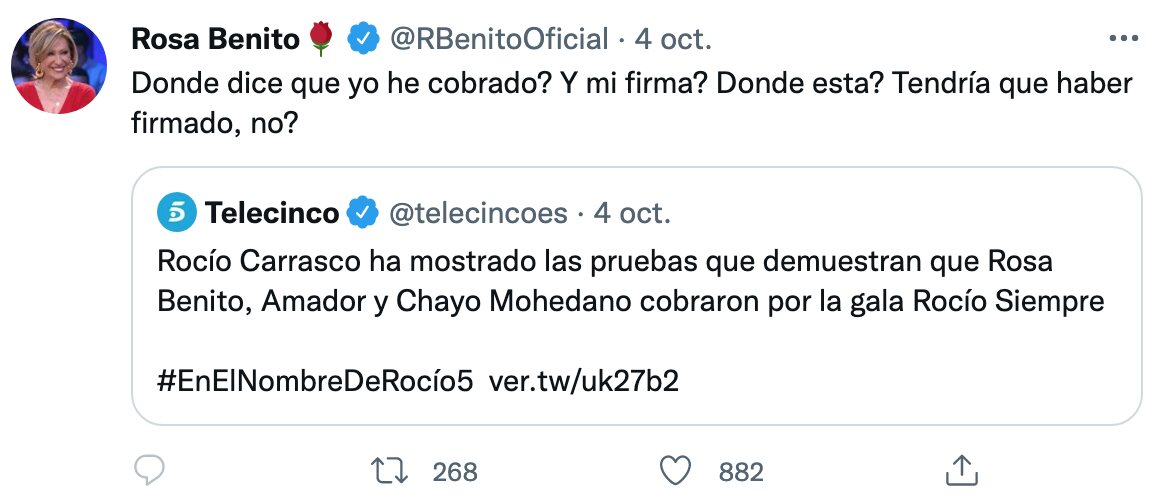 Rosa Benito se enfrenta incluso a Telecinco | Foto: Twitter