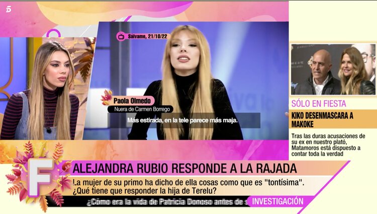Alejandra Rubio en 'Fiesta' respondiendo a los famosos audios | Foto: Telecinco