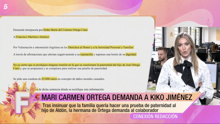 Detalles de la demanda de Mari Carmen Ortega |Foto: Telecinco