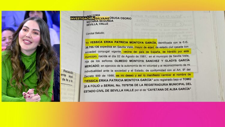 El documento que demuestra el cambio de nombre en Colombia |Foto: Telecinco