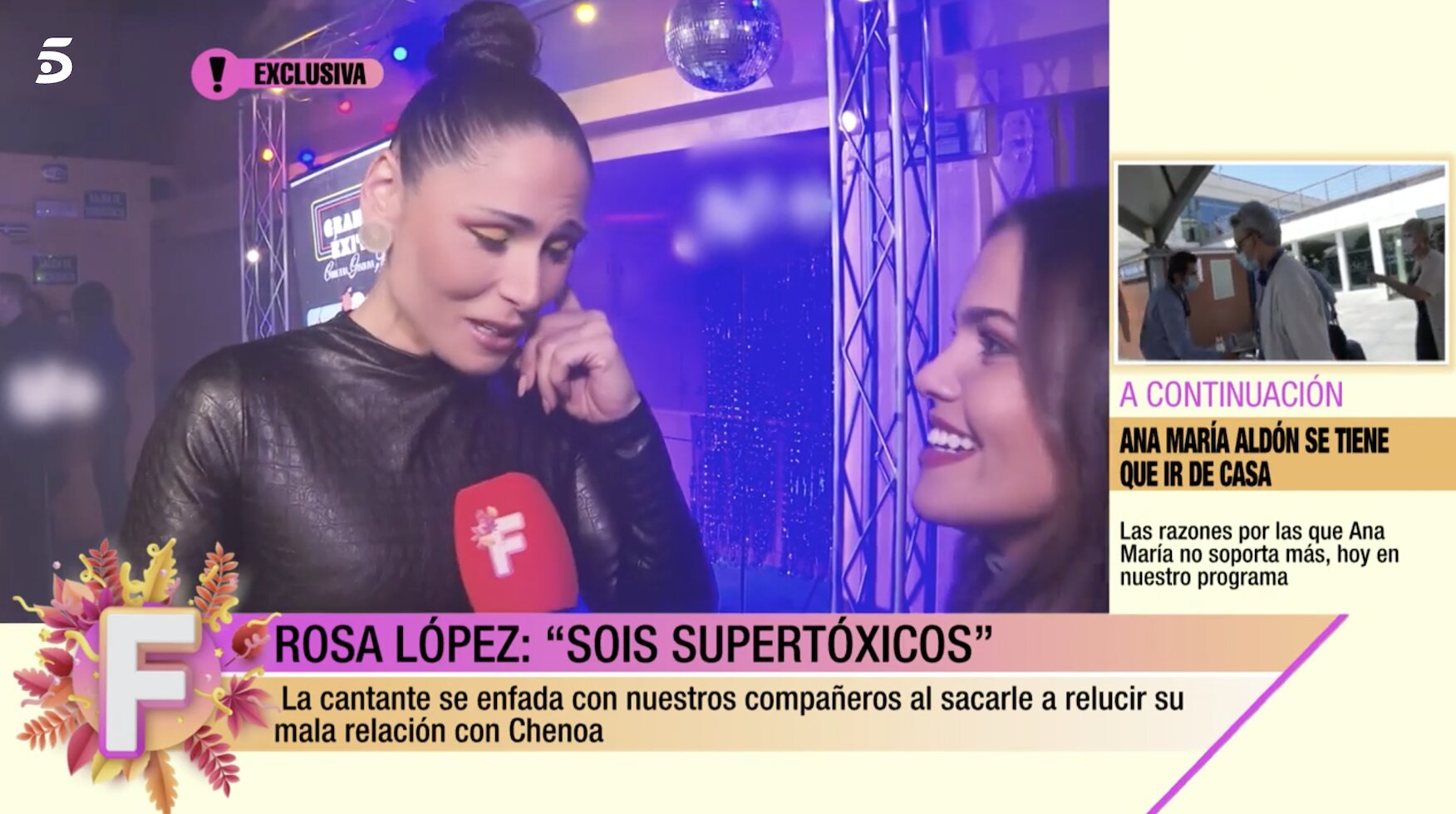 Rosa López contesta unas preguntas para 'Fiesta'/ Foto: Telecinco.es