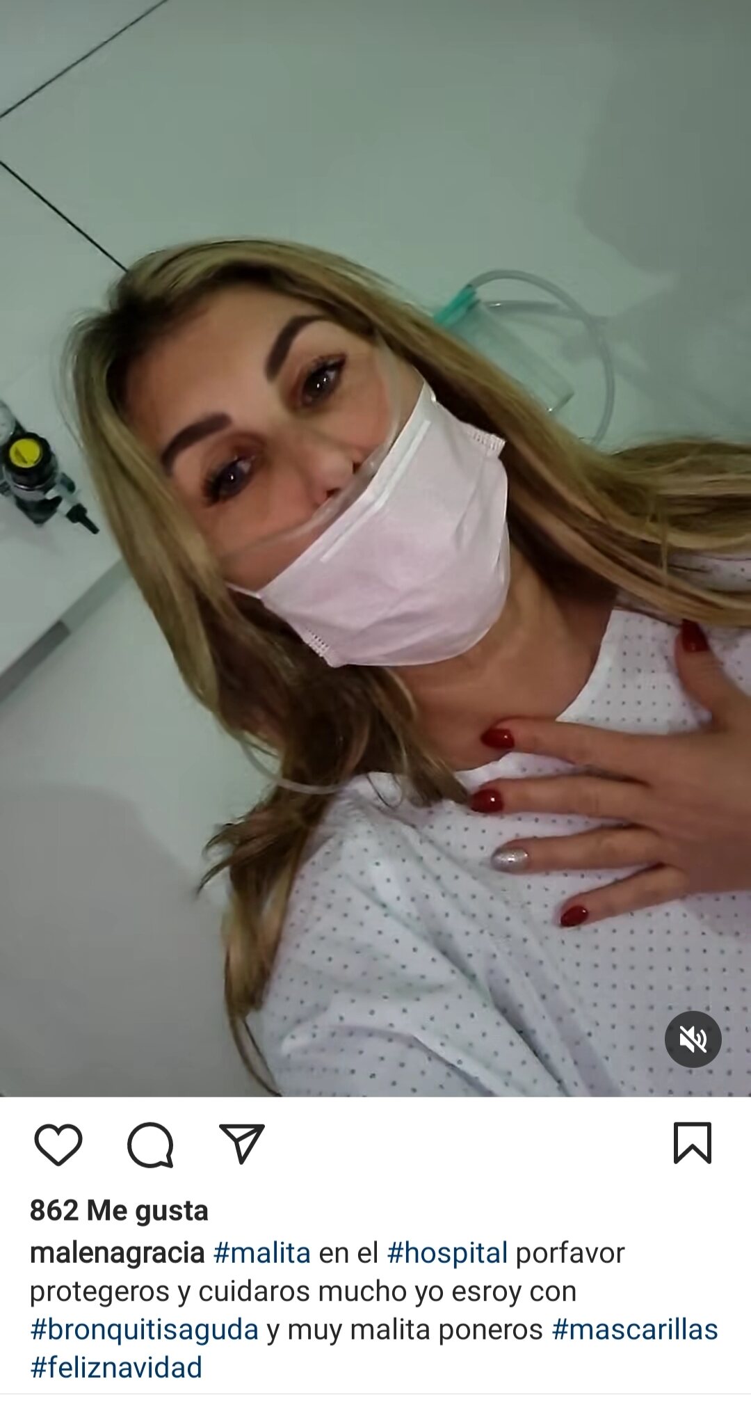 Malena Gracia hospitalizada / Foto: Instagram
