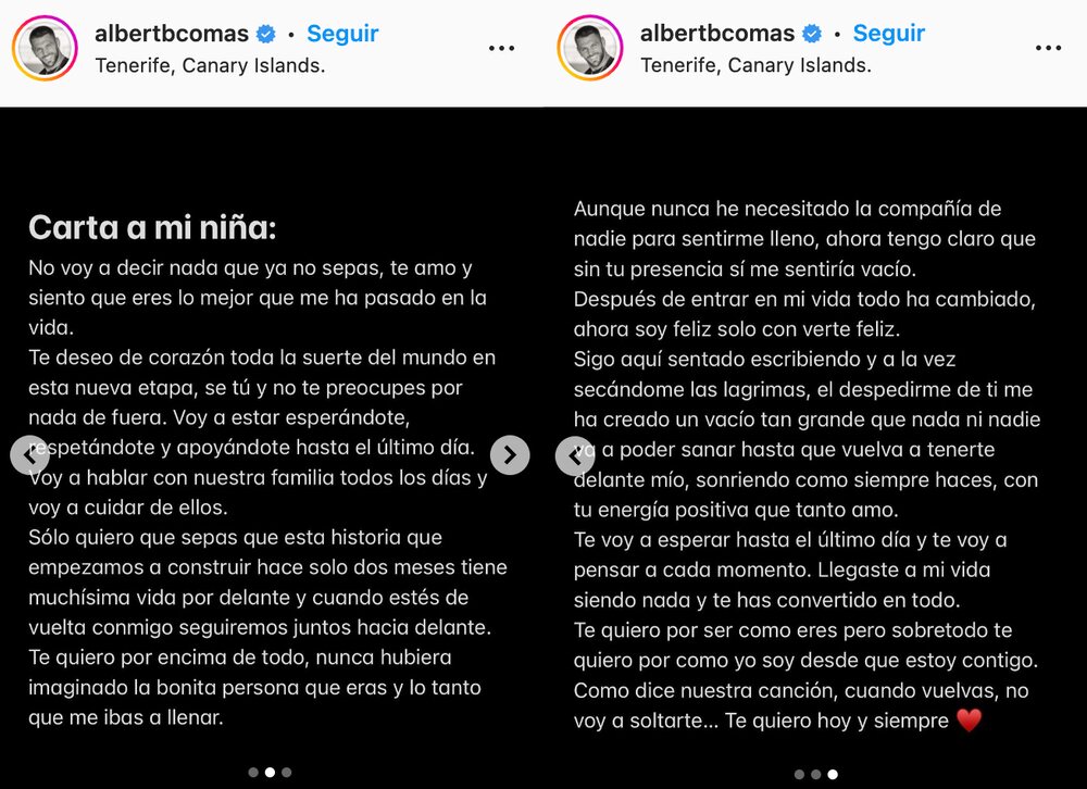 La carta romántica de Albert Barranco a Tania Déniz | Foto: Instagram