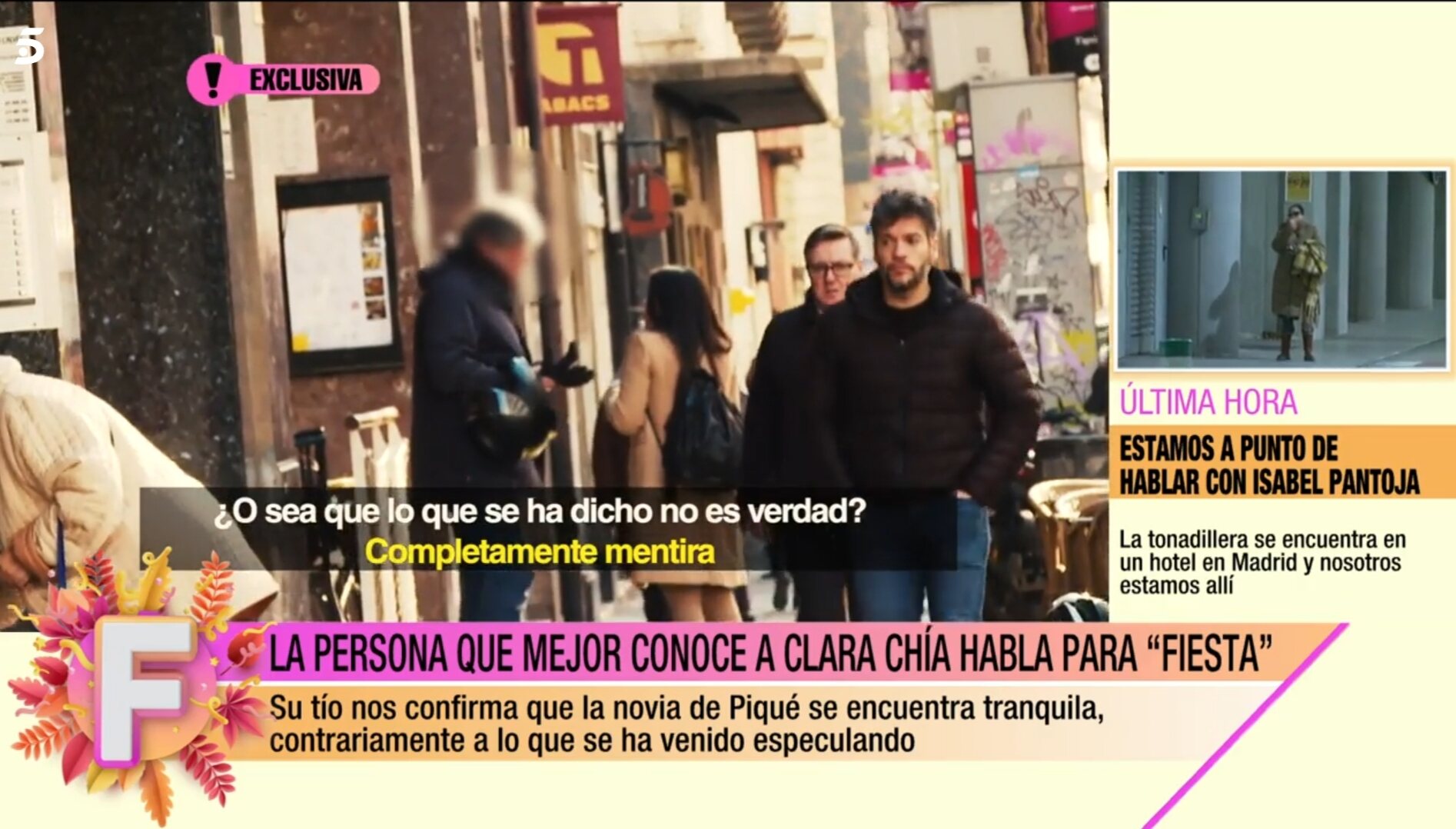 El tío de Clara Chía hablando con la reportera de 'Fiesta' / Foto: Telecinco.es