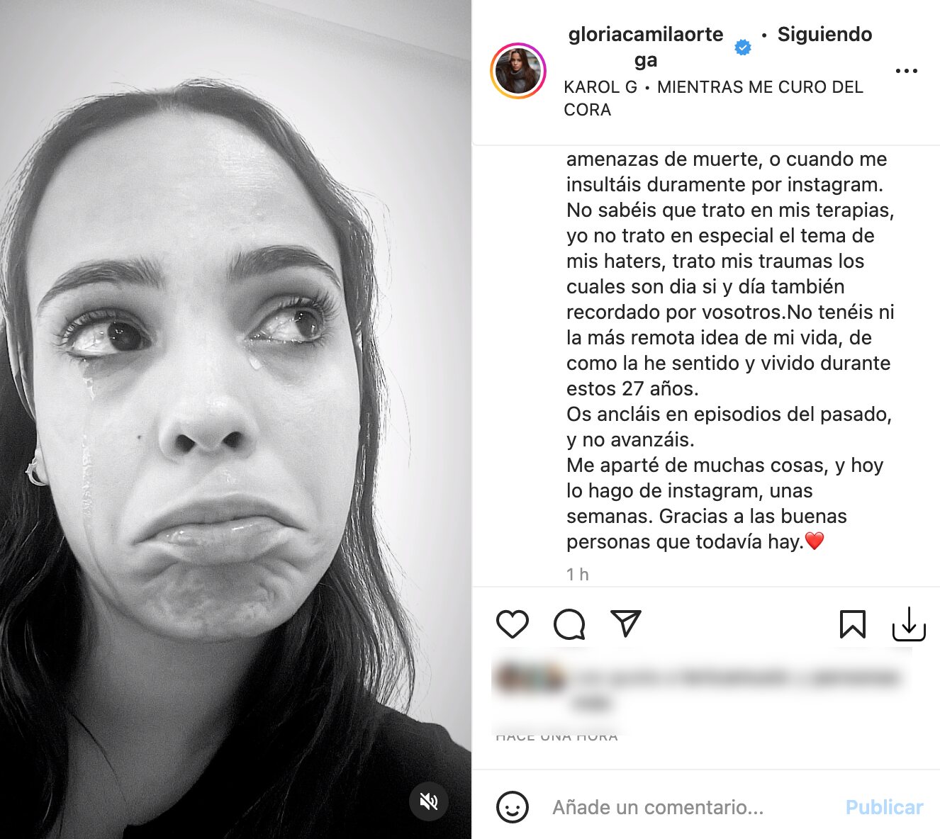 Gloria Camila abandona las redes por su salud mental | Foto: Instagram