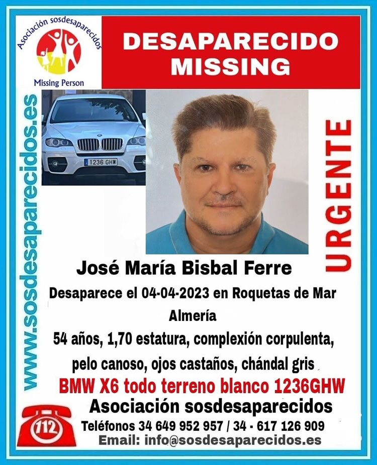 El cartel de búsqueda de José María Bisbal Ferre/ Foto: redes sociales