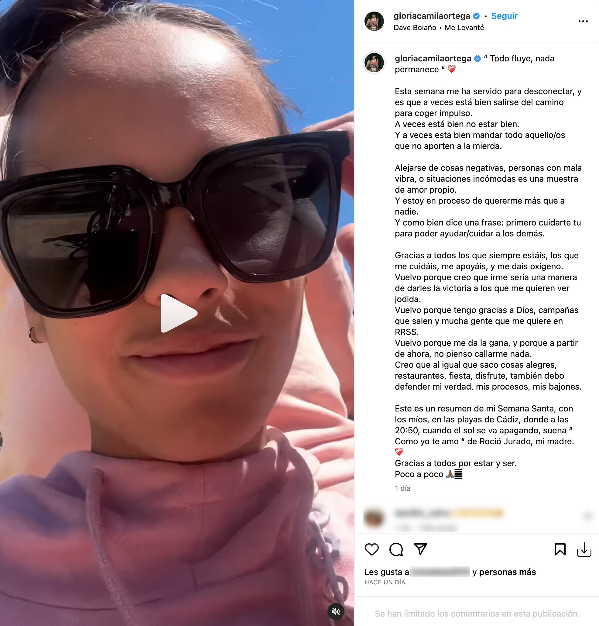 El mensaje con el que Gloria Camila vuelve a las redes sociales | Foto: Instagram