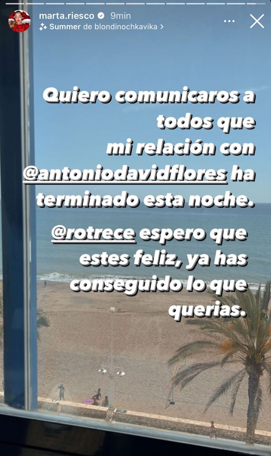 Marta Riesco ha confirmado la ruptura con Antonio David Flores en Instagram