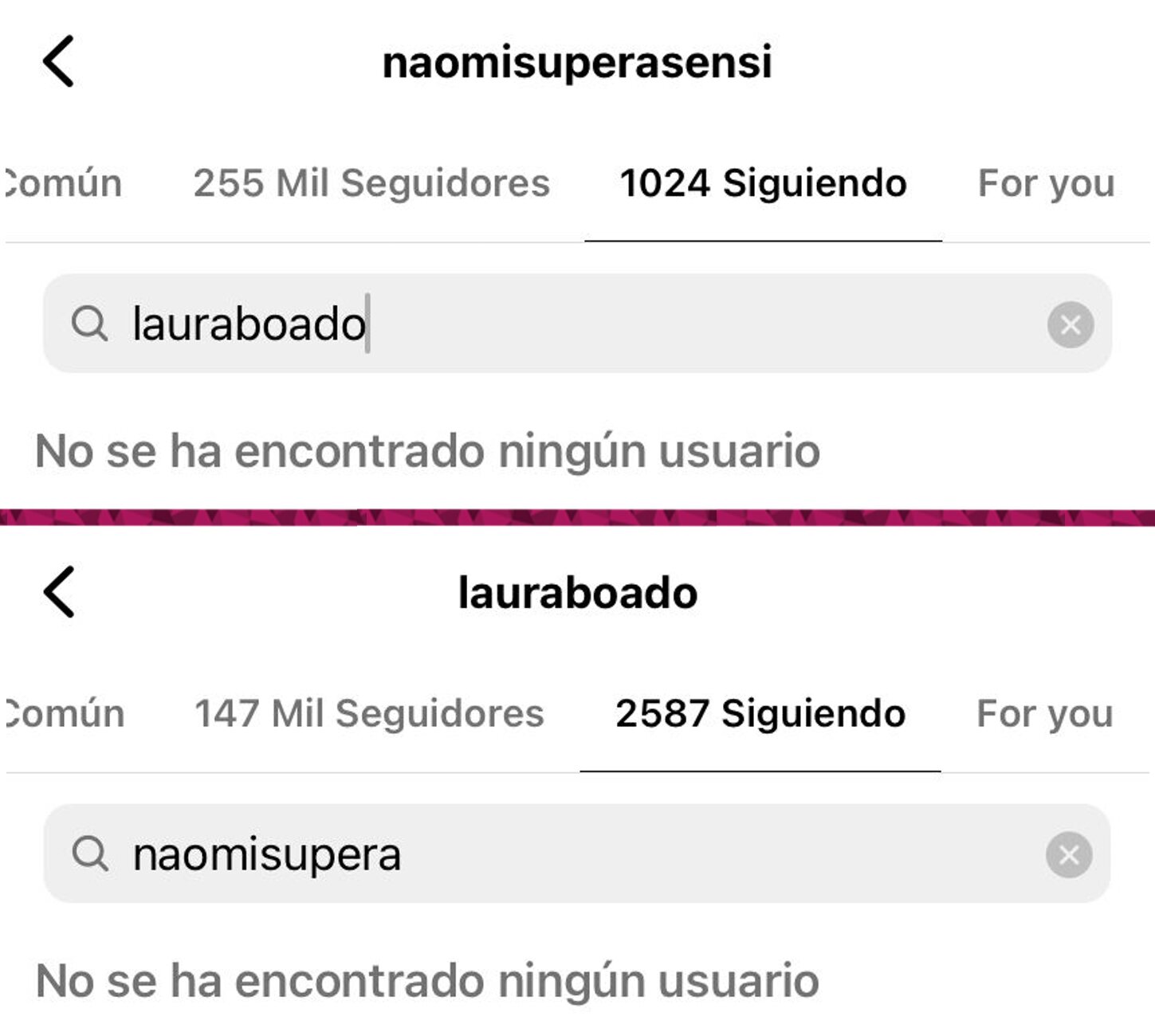 Naomi y Laura no se siguen en Instagram