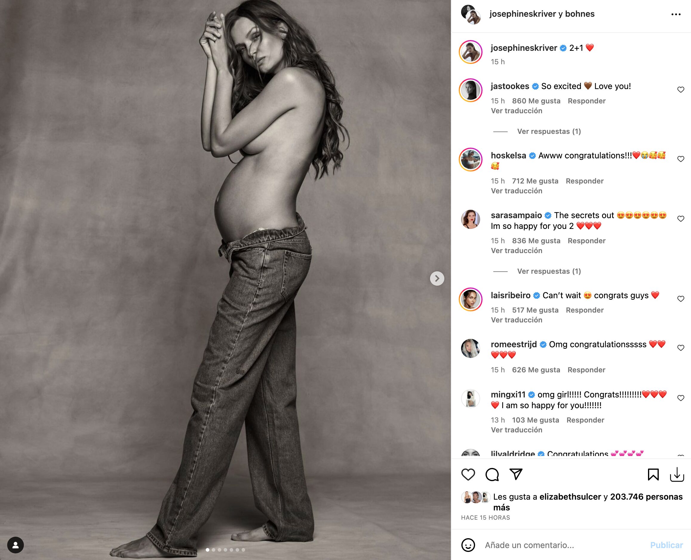 Josephine Skriver ha anunciado su embarazo con una sesión de fotos profesional | Foto: Intagram