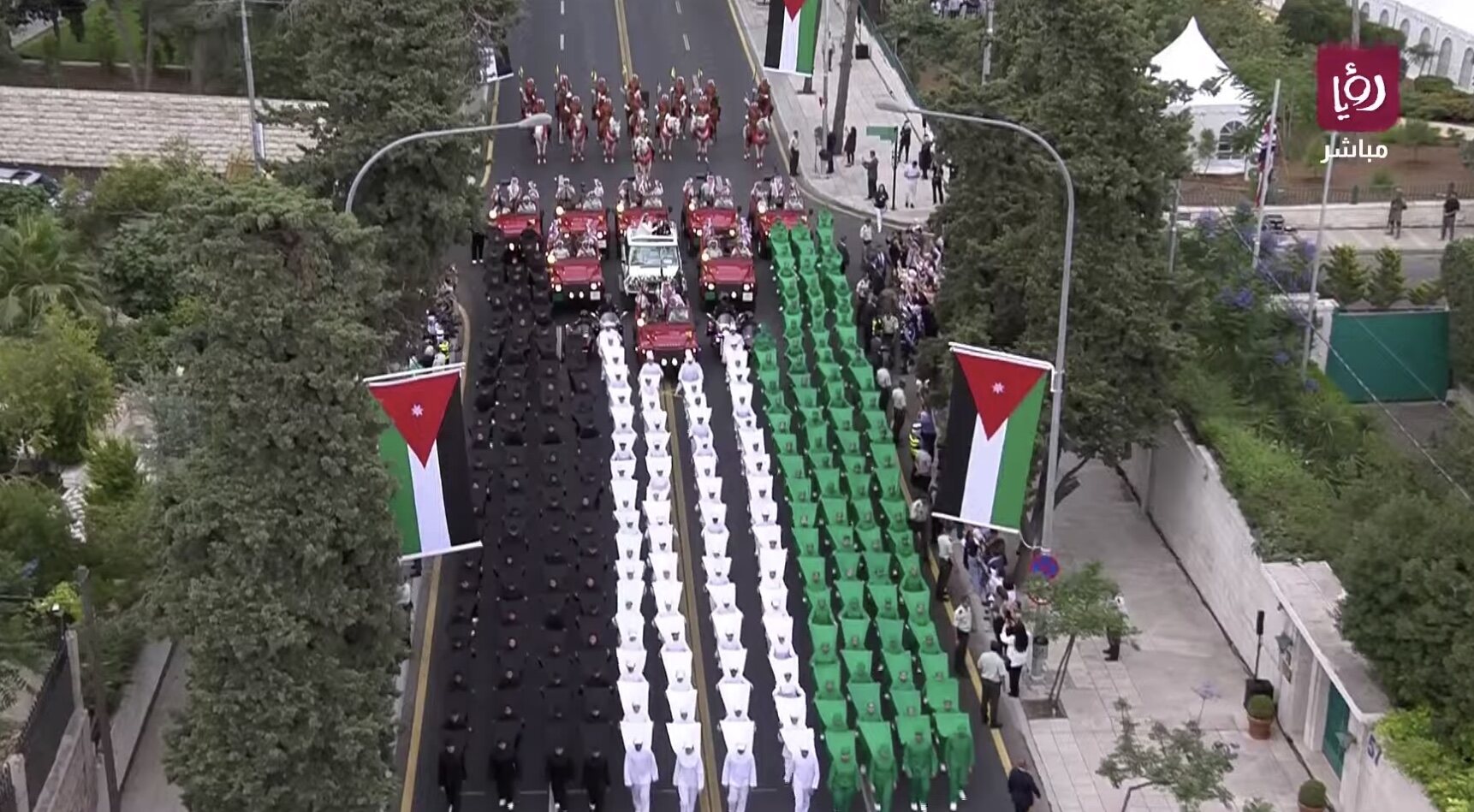 La procesión nupcial forma la bandera de Jordania