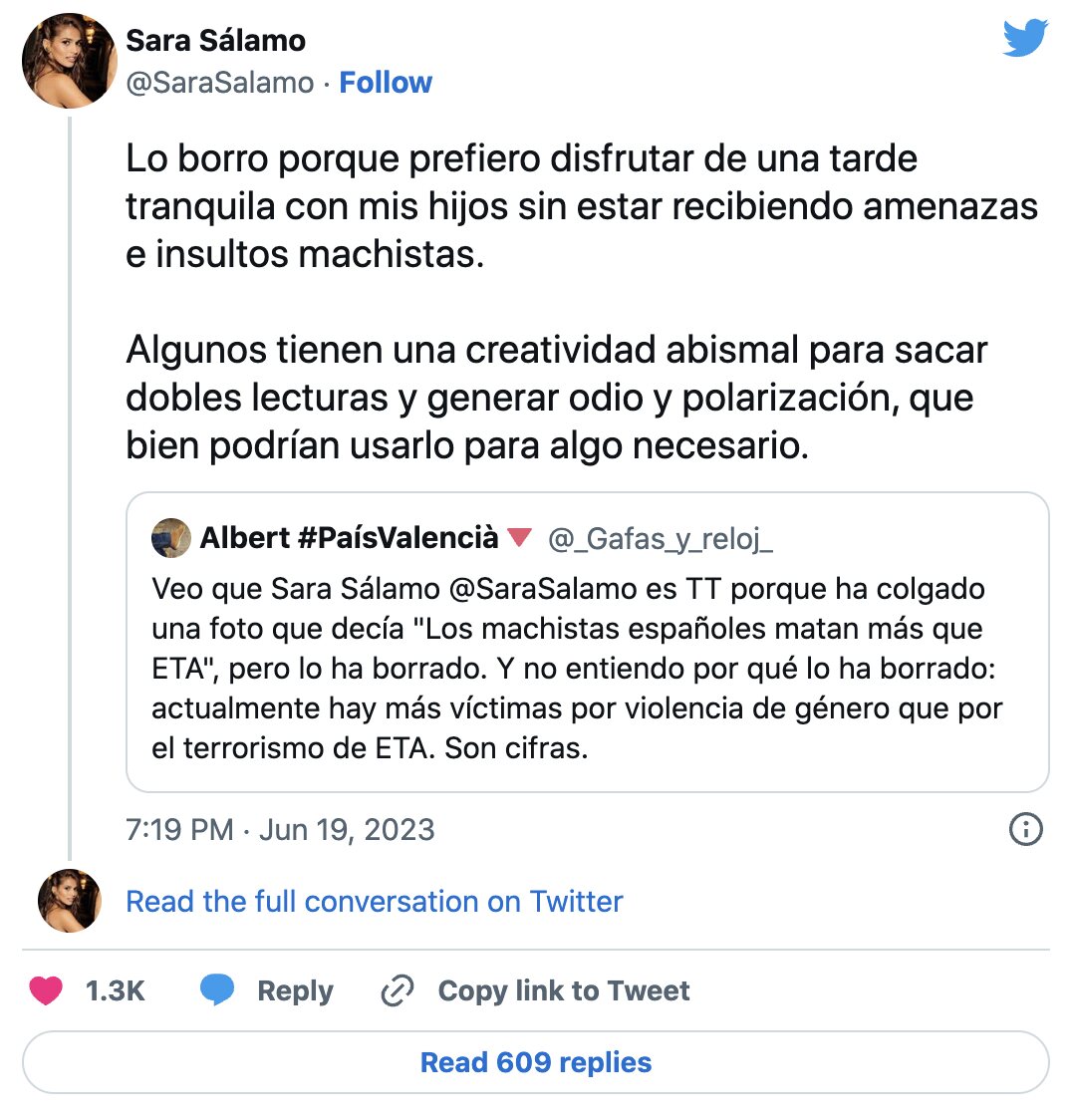 Sara Sálamo aclara por qué ha borrado su tuit/ Foto: Twitter