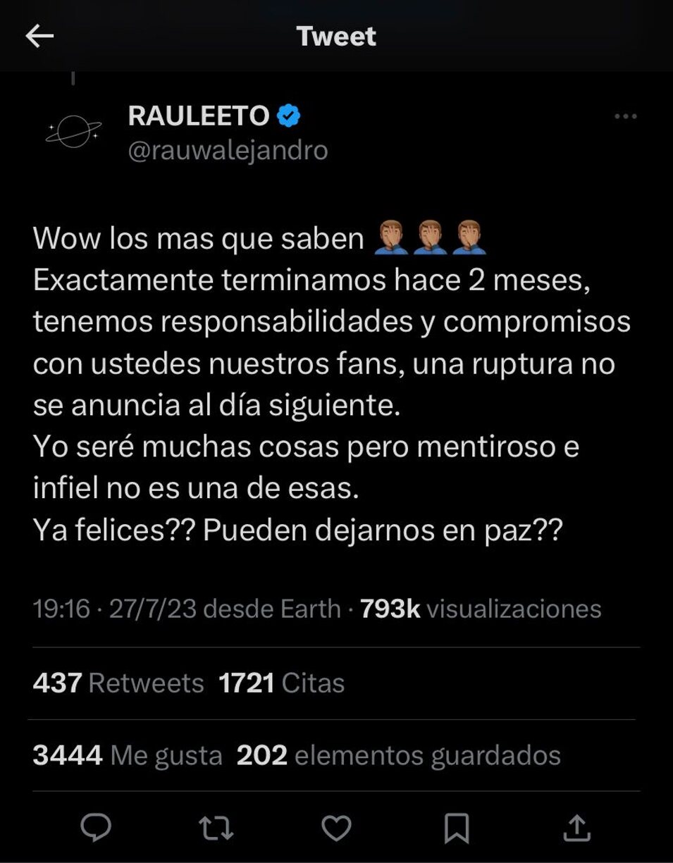 El tuit de Rauw Alejandro hablando de Rosalía que luego borro | Foto: Twitter