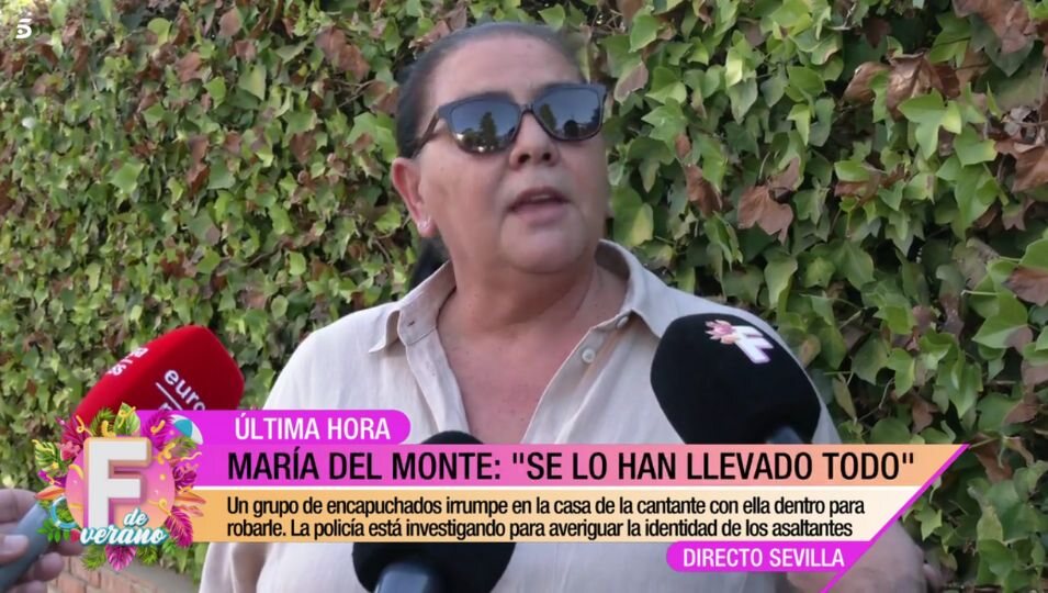 María del Monte habla ante los medios tras el asalto en su casa | Foto: Telecinco.es