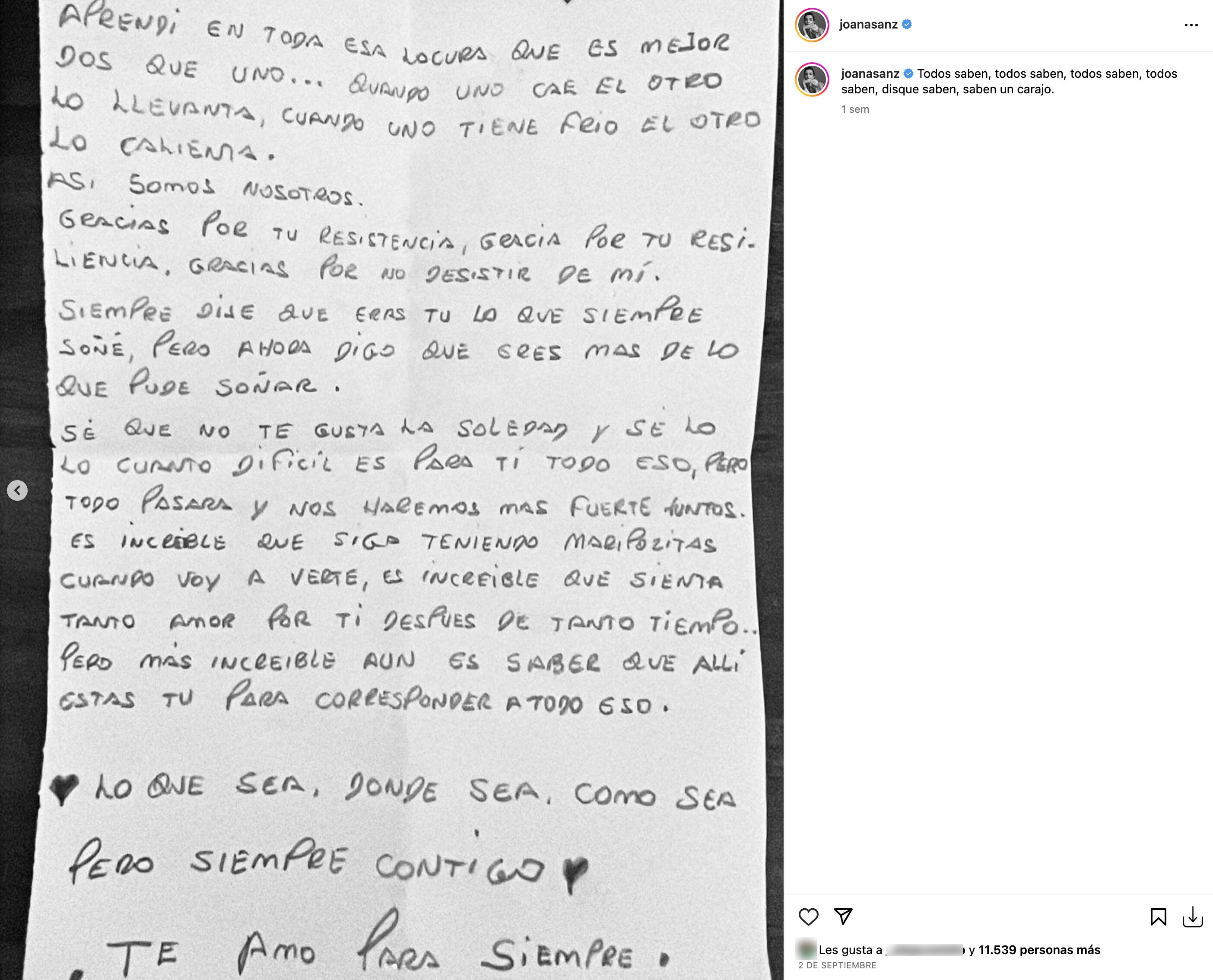 La carta de Dani Alves a Joana Sanz desde prisión | Foto: Instagram
