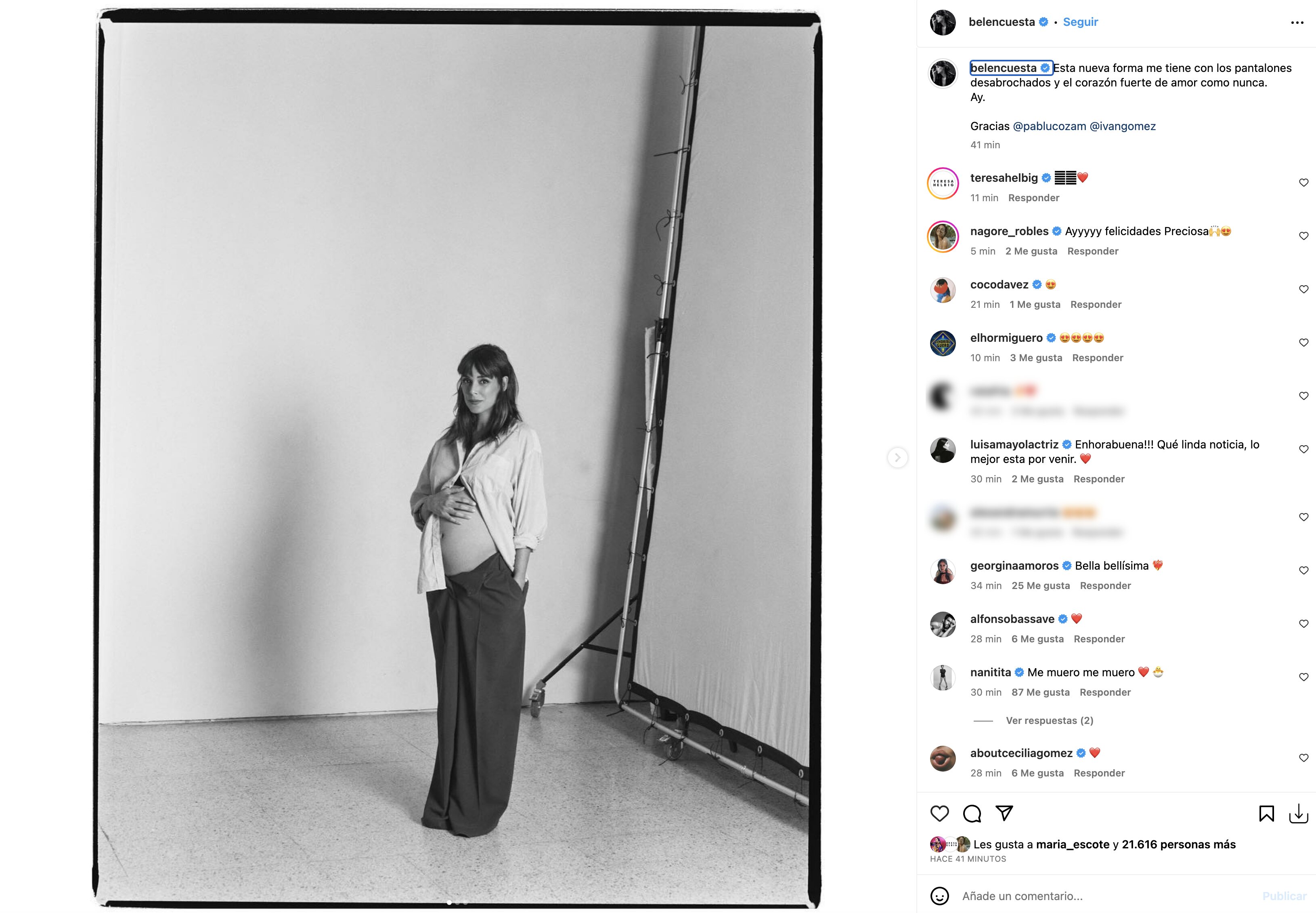 La foto con la que Belén Cuesta ha anunciado su embarazo | Foto: Instagram | @pablucozam