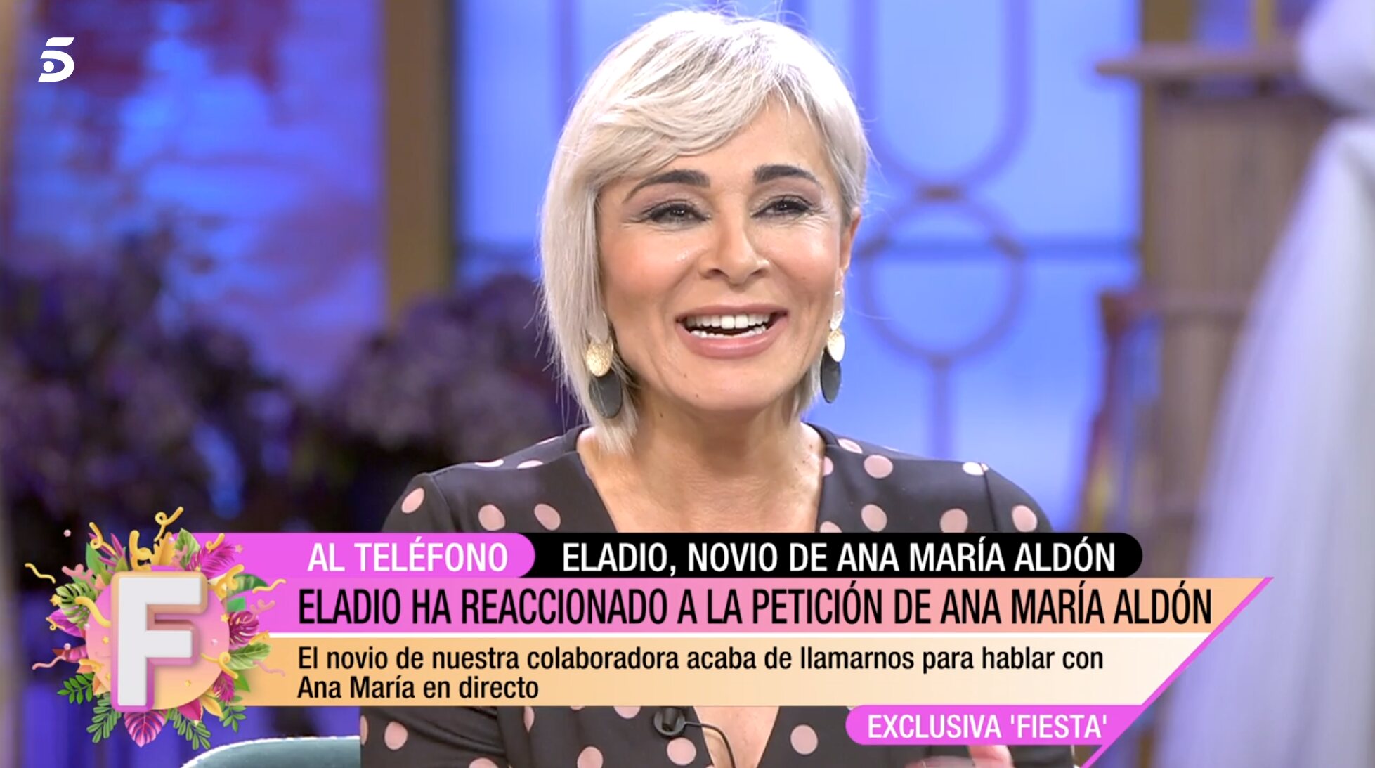 Ana María Aldón, feliz tras escuchar la pregunta de Eladio | Foto: Telecinco.es