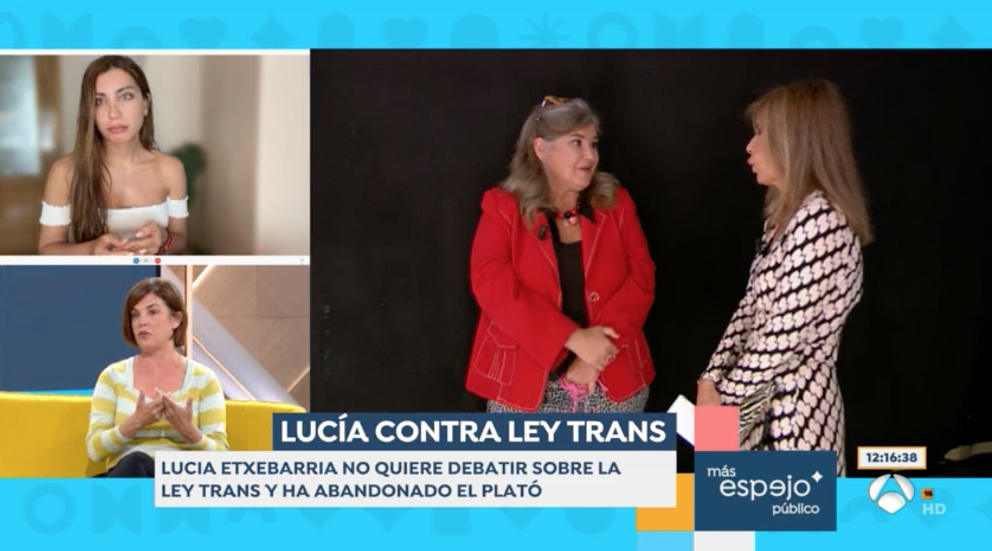 Lucía Etxebarría abandona el plató mientras habla Daniela Requena | Foto: Antena 3