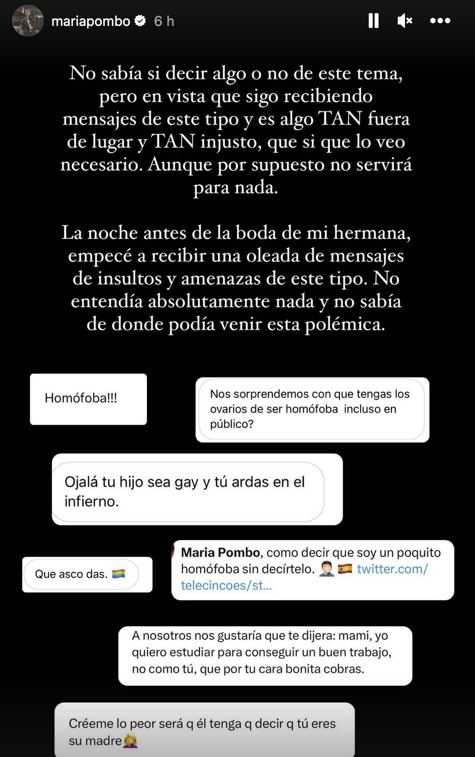 María Pombo estalla contra los comentarios llenos de odio/ Foto: Instagram