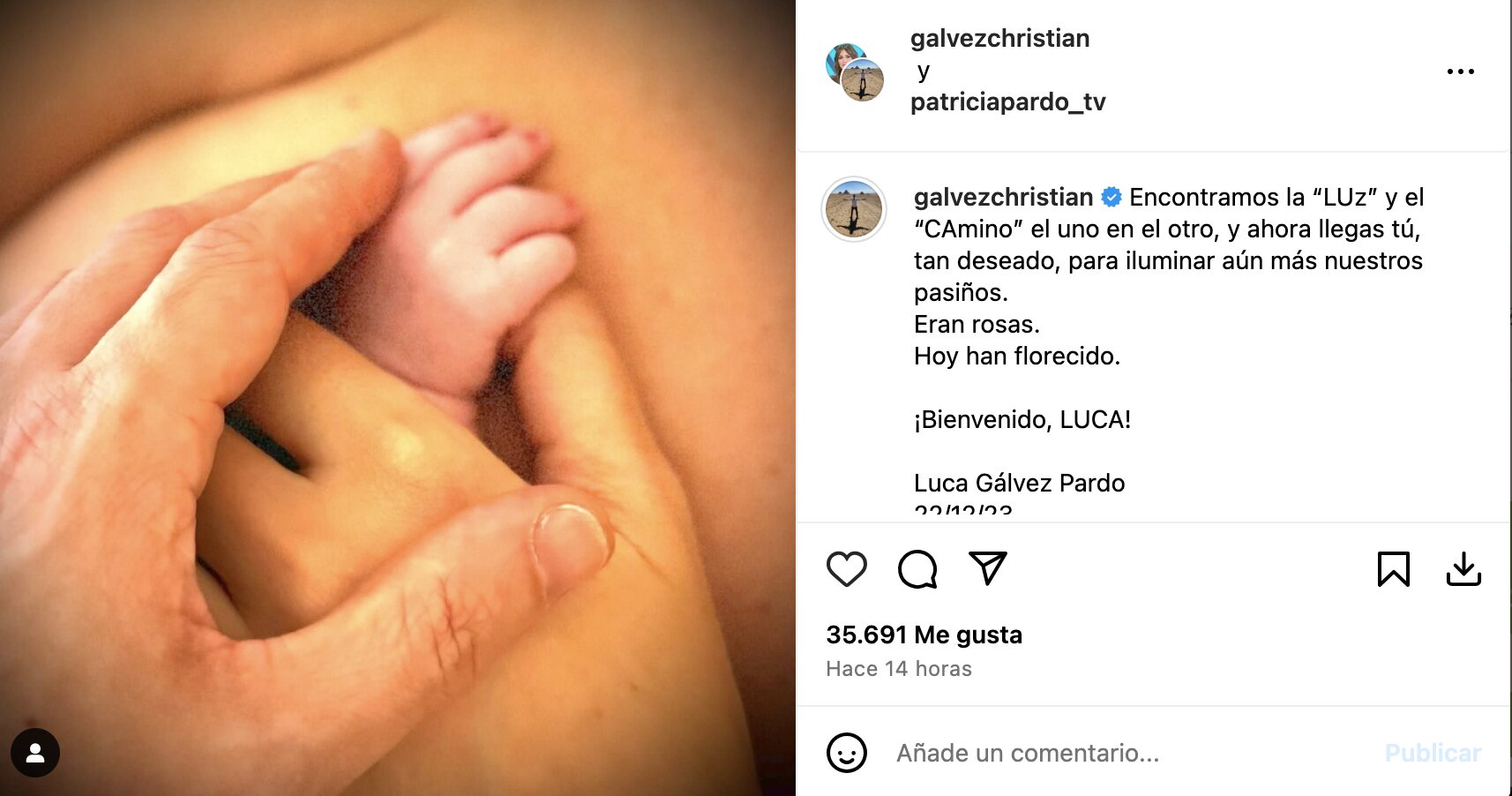 Patricia Pardo y Christian Gálvez se convirtieron en padres el 22 de diciembre de 2022 | Foto: Instagram