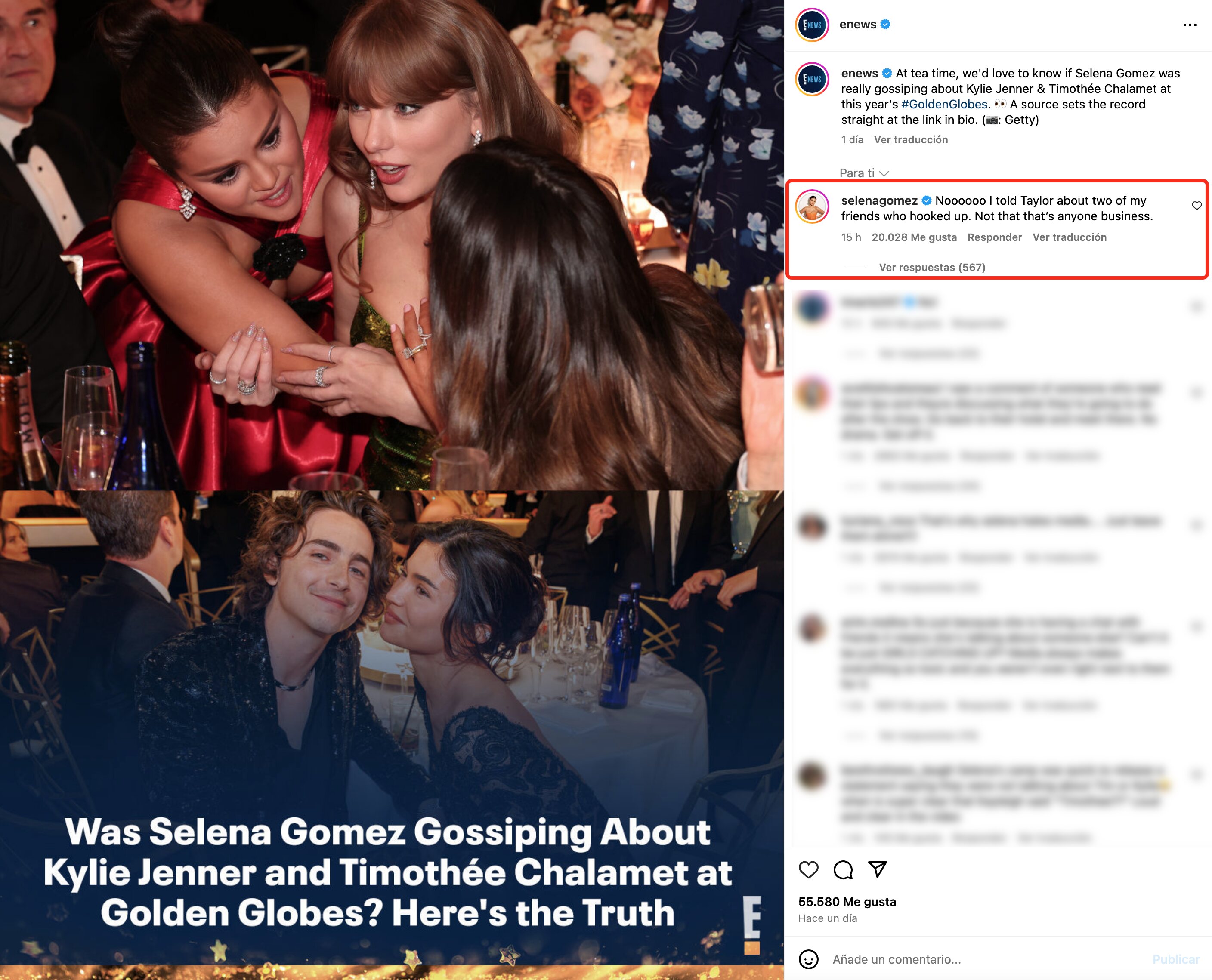 Selena Gomez responde a la polémica de los Globos de Oro | Foto: Instagram