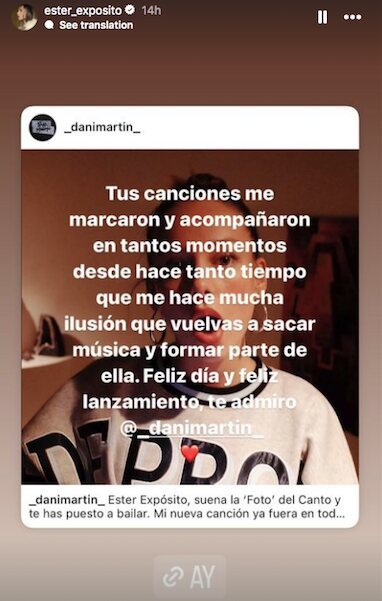El mensaje que Ester Expósito ha dedicado a Dani Martín/ Foto: Instagram