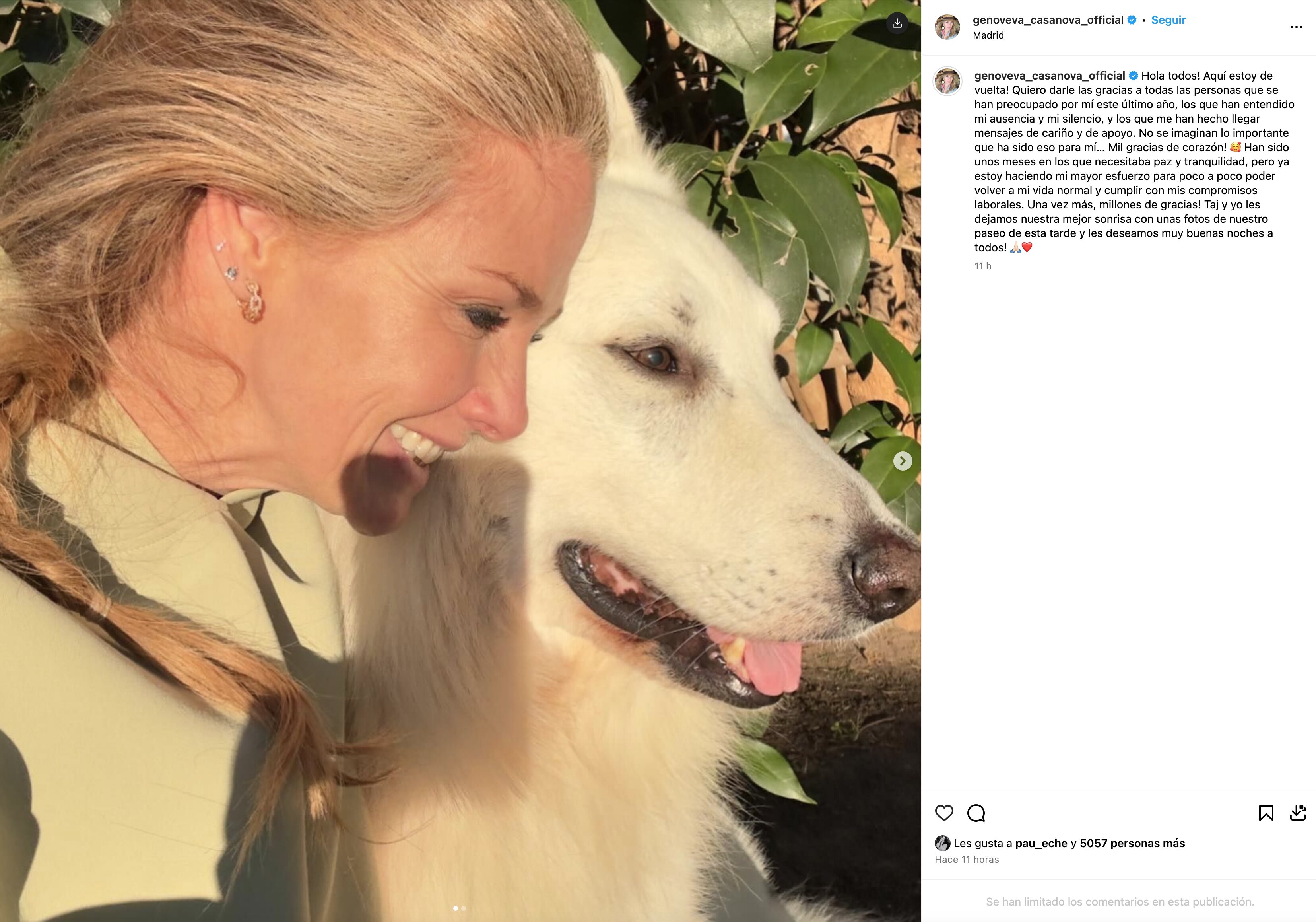 Genoveva Casanova, feliz y sonriente en sus redes sociales | Foto: Instagram