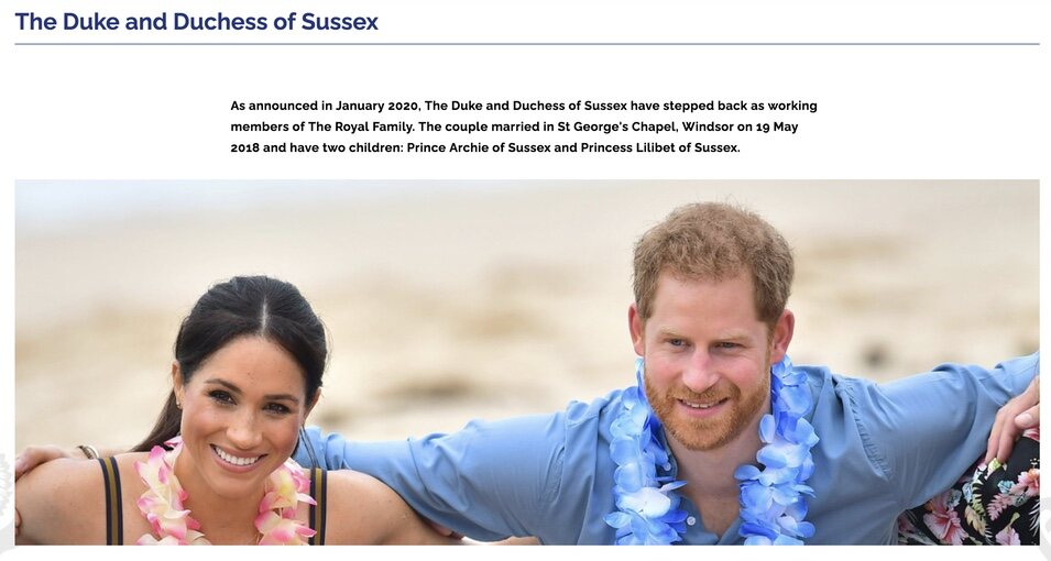Perfil conjunto del Príncipe Harry y Meghan Markle en la web de la Casa Real Británica