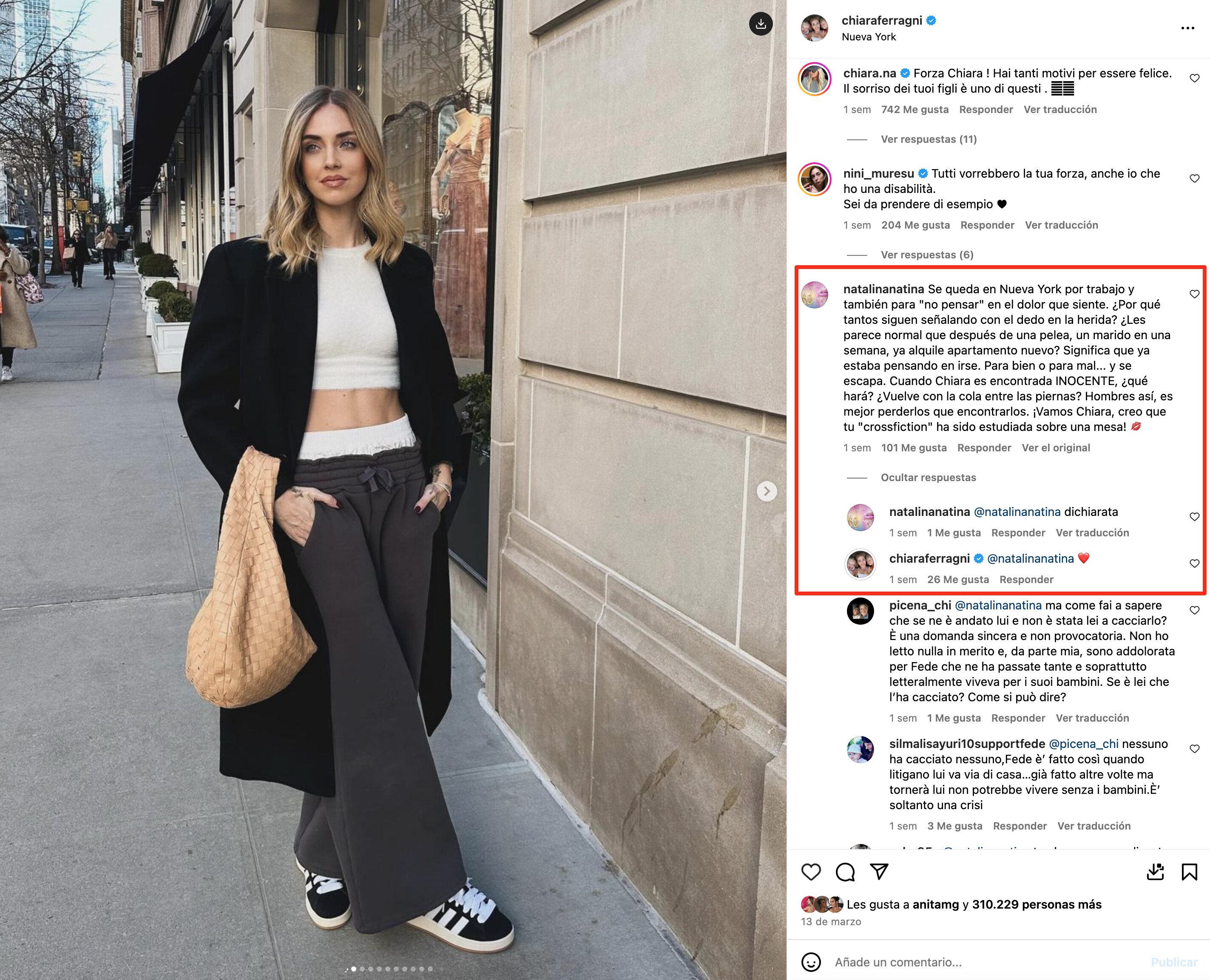 El comentario al que Chiara Ferragni respondió con un corazón | Foto: Instagram