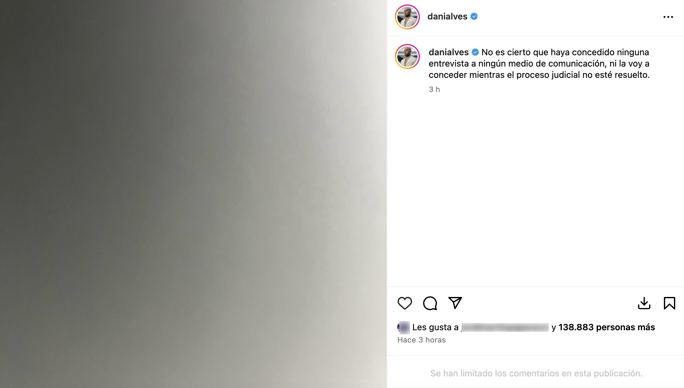 Comunicado de Dani Alves negando haber hablado con la prensa | Foto: Instagram