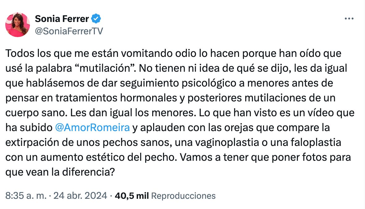 Sonia Ferrer se defiende en X -antes Twitter- de las críticas recibidas | Foto: Twitter/X