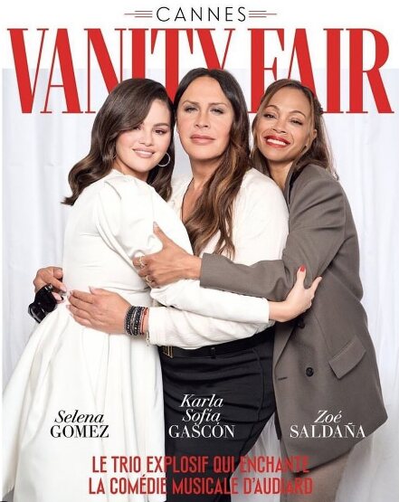 Karla Sofía Gascón en la portada de Vanity Fair con Selena Gomez y Zoe Saldaña