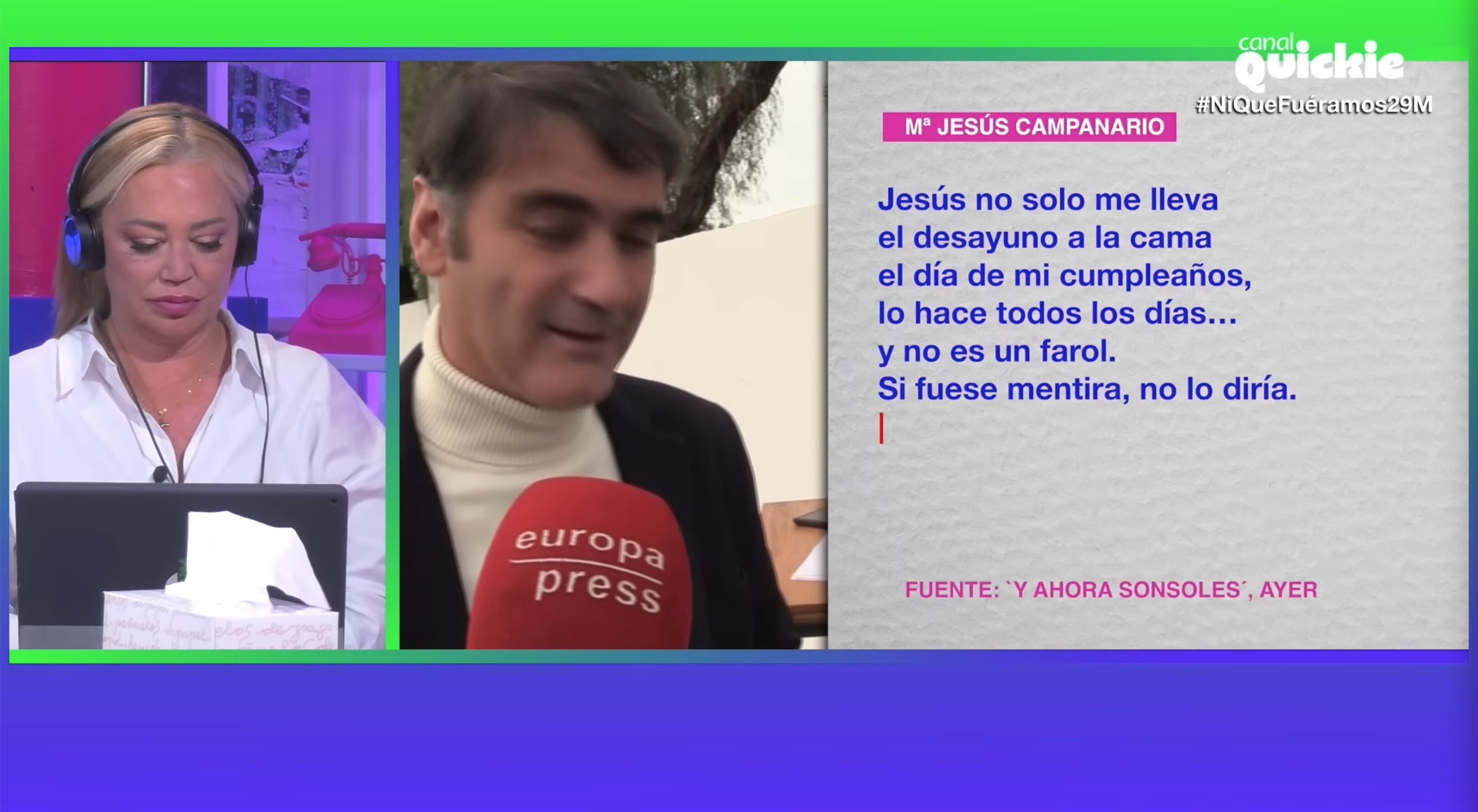 Belén Esteban, muy atenta a la entrevista de María José Campanario | Foto: Canal Quickie