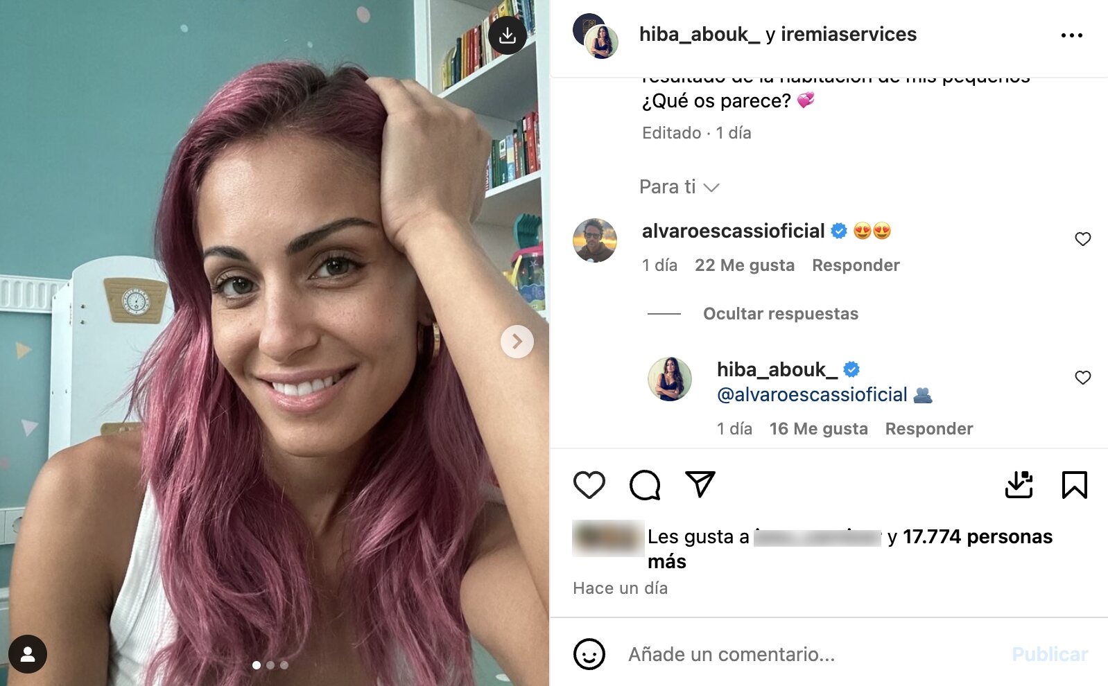 Escassi le comenta en Instagram a Hiba Abouk | Foto: Instagram