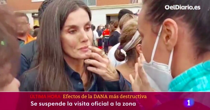 La Reina Letizia, llena de barro y emocionada | Foto: RTVE y ElDiario