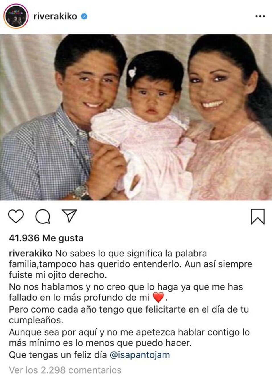 La surrealista felicitación de cumpleaños de Kiko Rivera a Isa Pantoja | Foto: Instagram