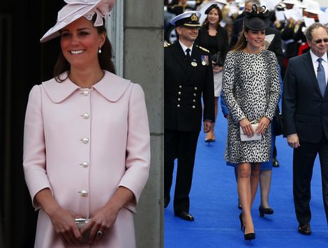 Kate Middleton con un abrigo rosa pastel y un vestido de estampado print