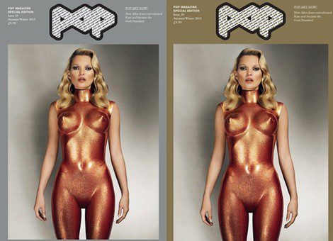 Dos ediciones de la revista POP con Kate Moss como la diosa de bronce