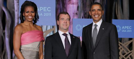 Michelle Obama, Dimitri Medvedev, presidente de Rusia, y Barack Obama