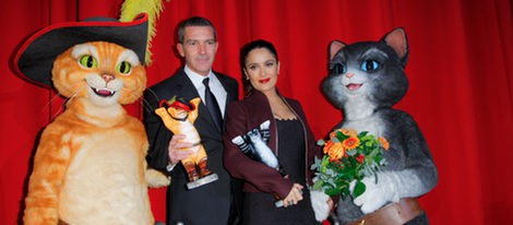 Antonio Banderas y Salma Hayek llevan 'El gato con botas' a Berlín