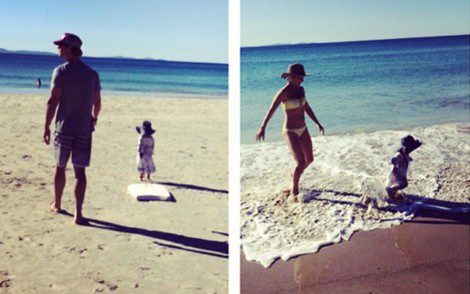 Elsa Pataky y Chris Hemsworth en la playa con India Rose / Foto: Instagram