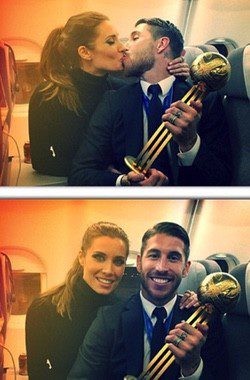 Sergio Ramos y Pilar Rubio con el Balón de Oro del Mundialito / Instagram