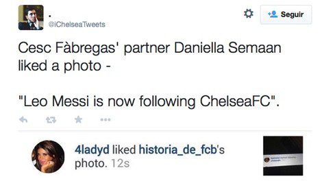 A Daniella Semaan le gusta que Messi sea seguidor de la cuenta del Chelsea / Twitter