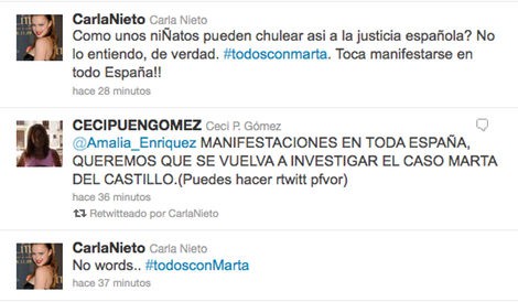 Twitter de Carla Nieto, indignada por la sentencia del caso Marta del Castillo