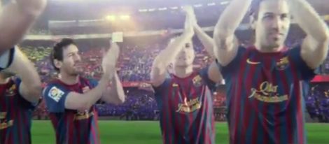 Jugadores del Barça en el anuncio de Estrella Damm