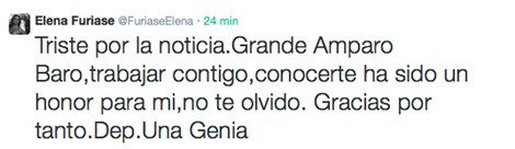 Elena Furiase se despide de Amparo Baró en Twitter