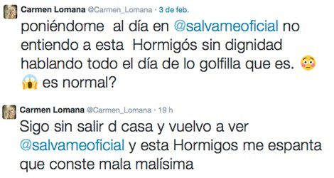 Tuits de Carmen Lomana en los que menciona a Olvido Hormigos
