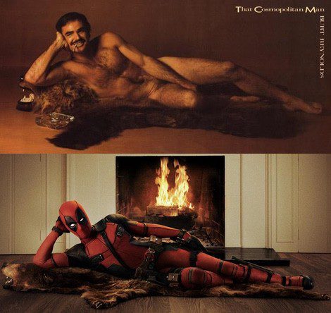 Deadpool emula una conocida fotografía de Burt Reynolds
