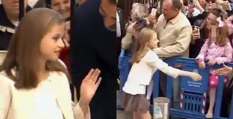 La Princesa Leonor saludando a las puertas de la Catedral de Palma de Mallorca
